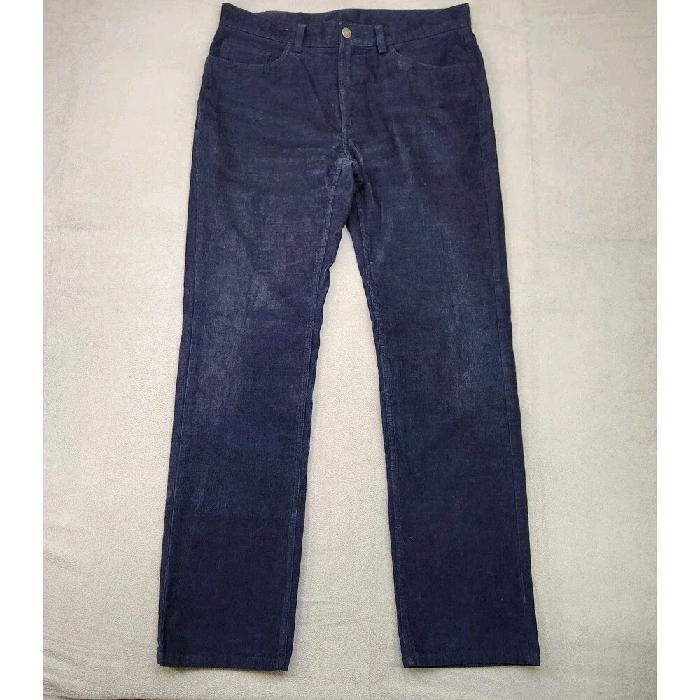 Brooks Brothers Corduroy Pants Mens 34x32 Navy Blue Straight Flat Cotton Stretch